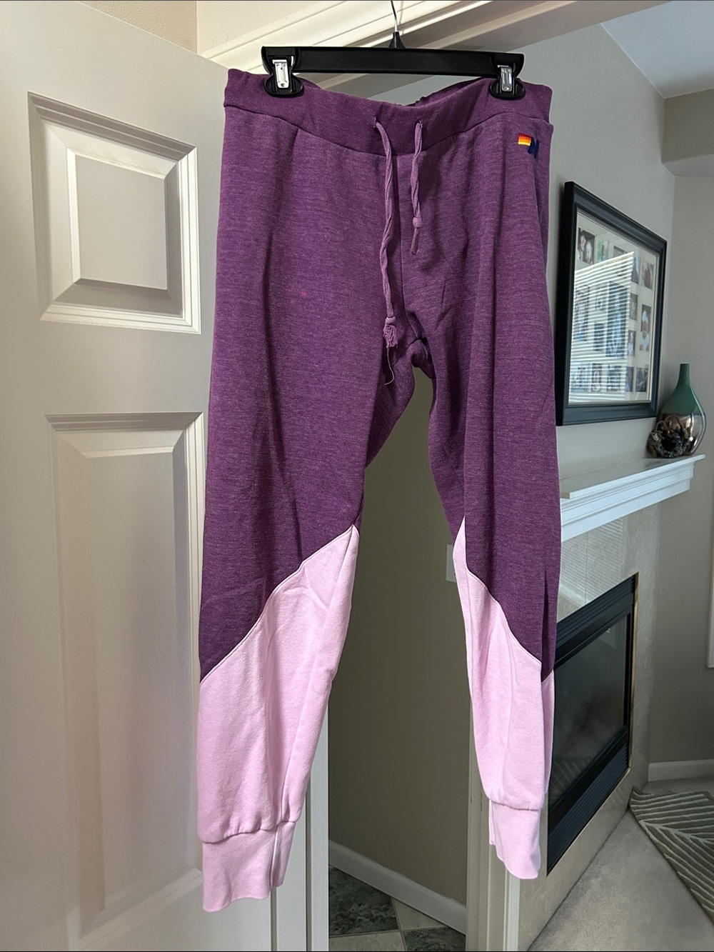 Aviator Nation Purple and Light Pink Colorblock Joggers